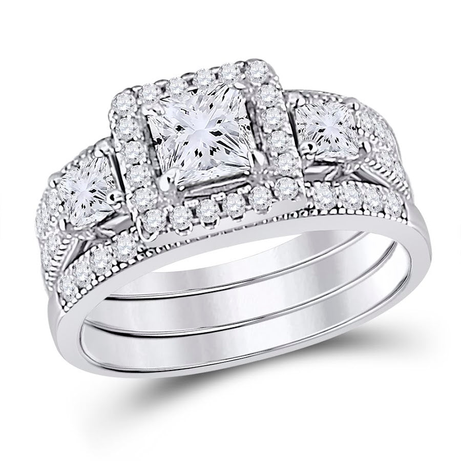 Sterling Silver 3 Band Square Cz Wedding Set - Allyanna GiftsRINGS