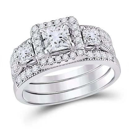 Sterling Silver 3 Band Square Cz Wedding Set - Allyanna GiftsRINGS