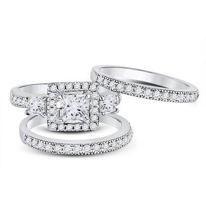 Sterling Silver 3 Band Square Cz Wedding Set - Allyanna GiftsRINGS