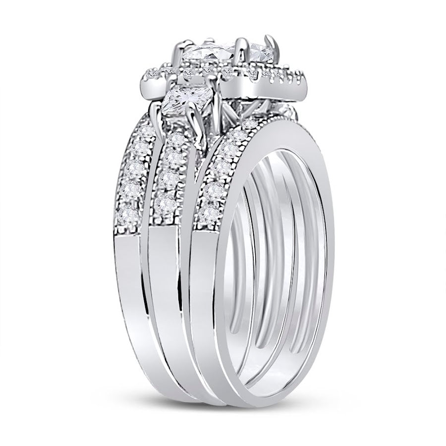 Sterling Silver 3 Band Square Cz Wedding Set - Allyanna GiftsRINGS
