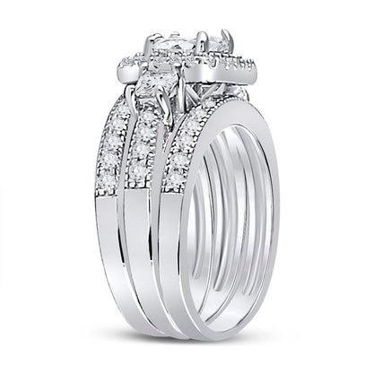 Sterling Silver 3 Band Square Cz Wedding Set - Allyanna GiftsRINGS