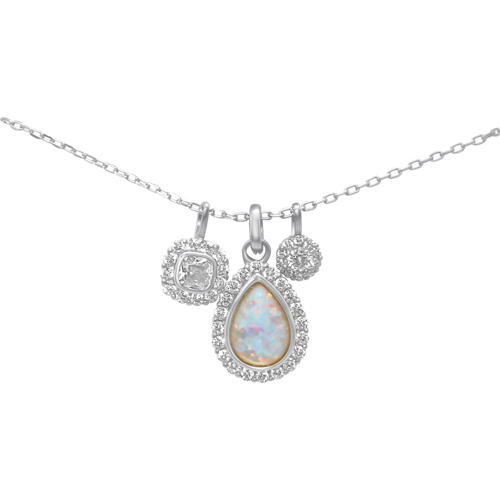 Sterling Silver 3 Charm Opal Tear Drop CZ Necklace - Allyanna Gifts