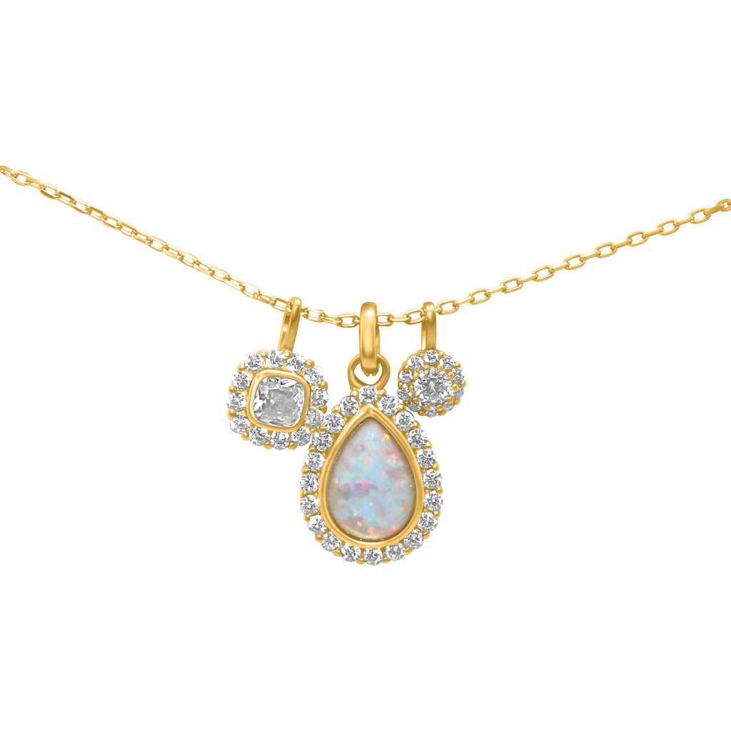 Sterling Silver 3 Charm Opal Tear Drop CZ Necklace - Allyanna Gifts