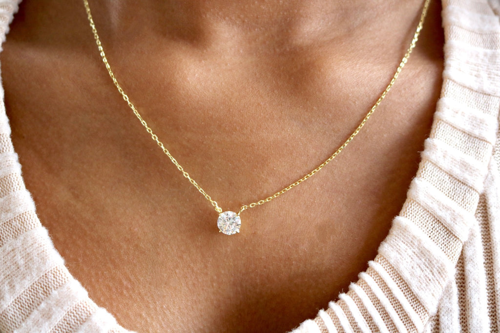 Sterling Silver 4 Prong Round Moissanite Necklace W/Certification - Allyanna GiftsNECKLACE