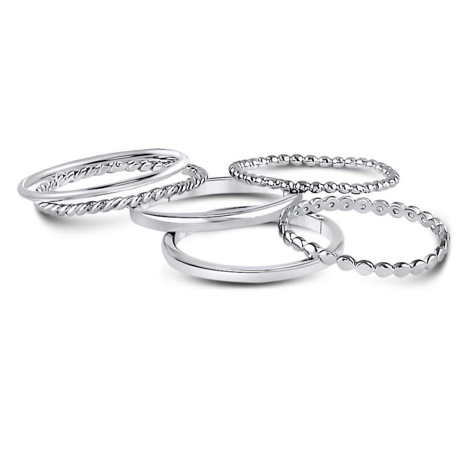 STERLING SILVER 6 BANDS STACKABLE SET RING - Allyanna GiftsRINGS
