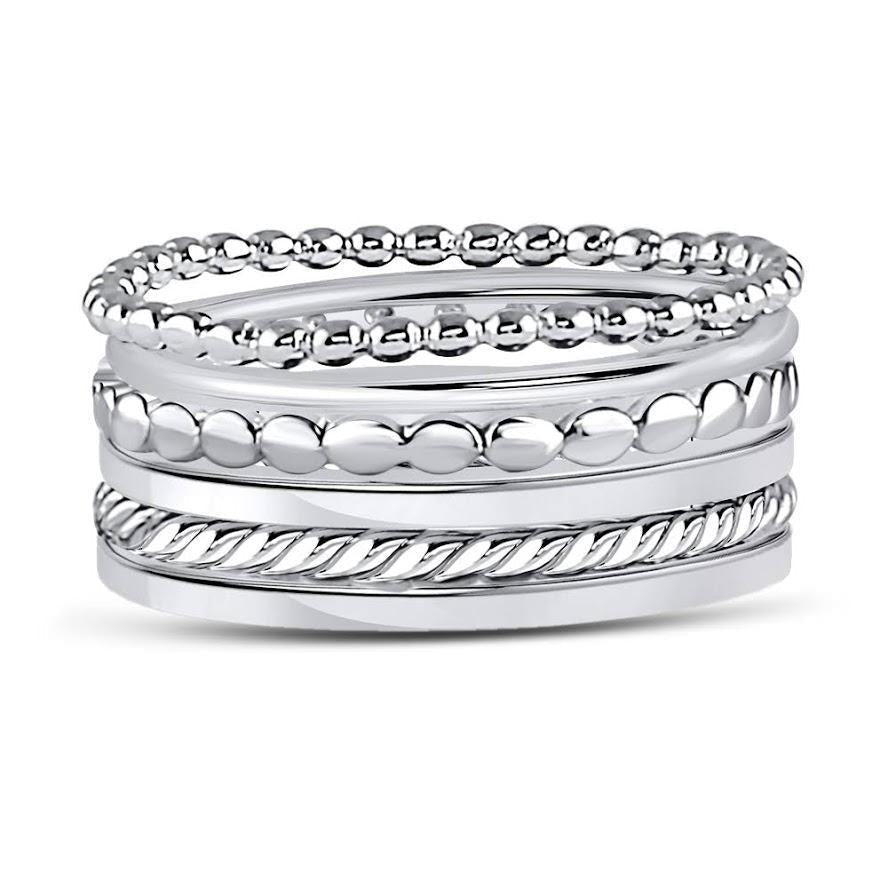 STERLING SILVER 6 BANDS STACKABLE SET RING - Allyanna GiftsRINGS