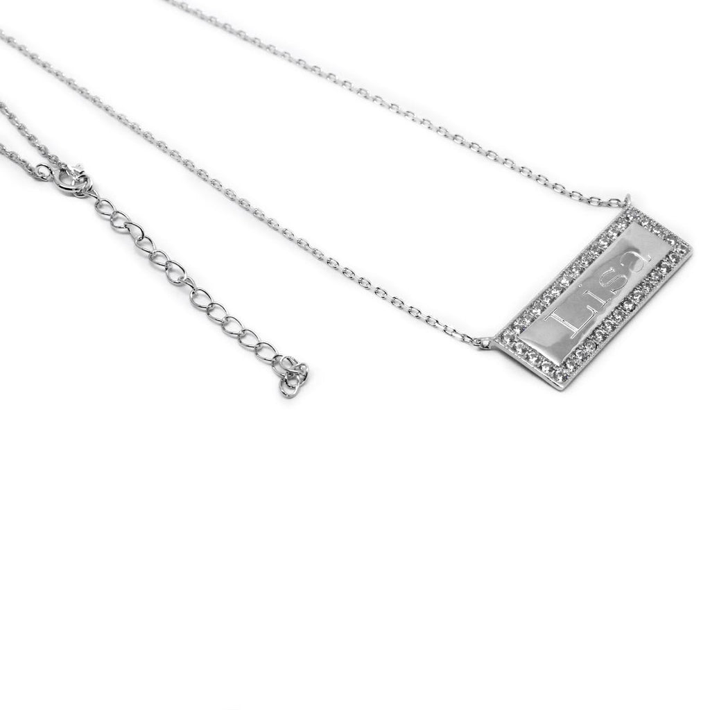 Sterling Silver Bar Engravable CZ Necklace - Allyanna GiftsMONOGRAM + ENGRAVING