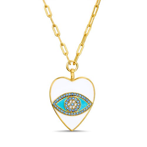 Sterling Silver Blue Enamel Evil Eye Heart Necklace - Allyanna Gifts