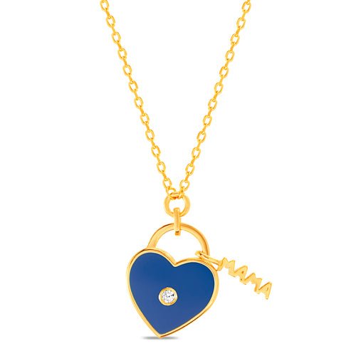 Sterling Silver Blue Enamel Heart Pendant W/ "MAMA" Charm Neclace - Allyanna Gifts