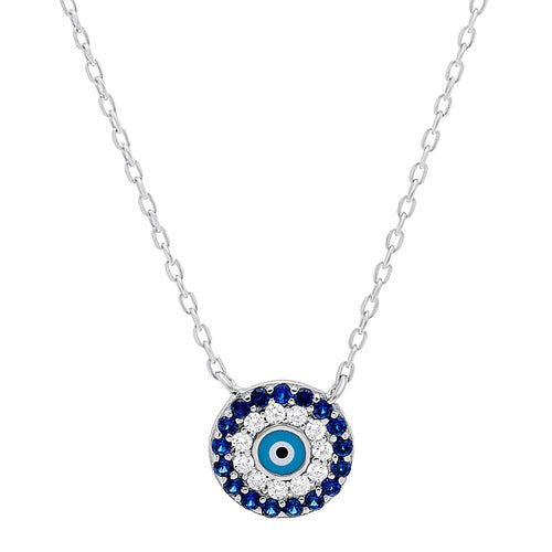 Sterling Silver Blue Evil Eye Necklace - Allyanna Gifts