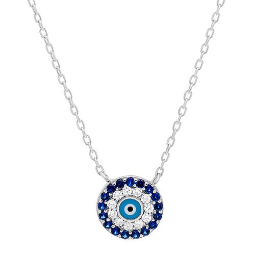Sterling Silver Blue Evil Eye Necklace - Allyanna Gifts
