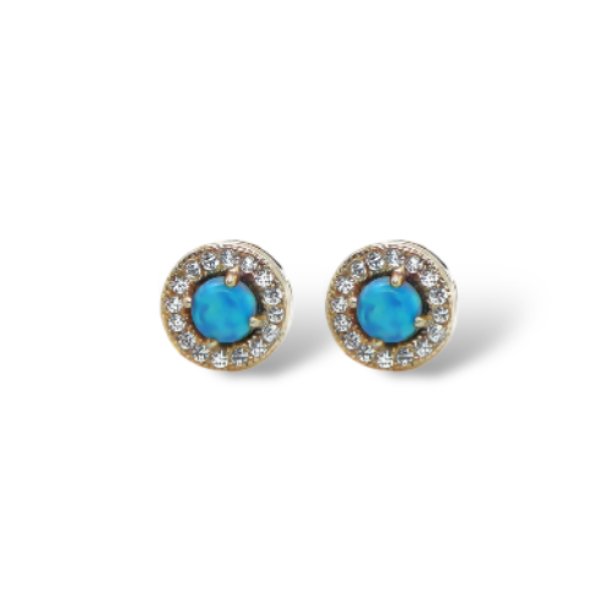 Sterling Silver Blue Opal W/ CZ Halo Round Earrings - Allyanna GiftsEARRINGS