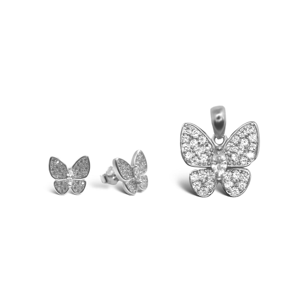Sterling Silver Butterfly Pendant/Earrings Set - Allyanna GiftsSETS