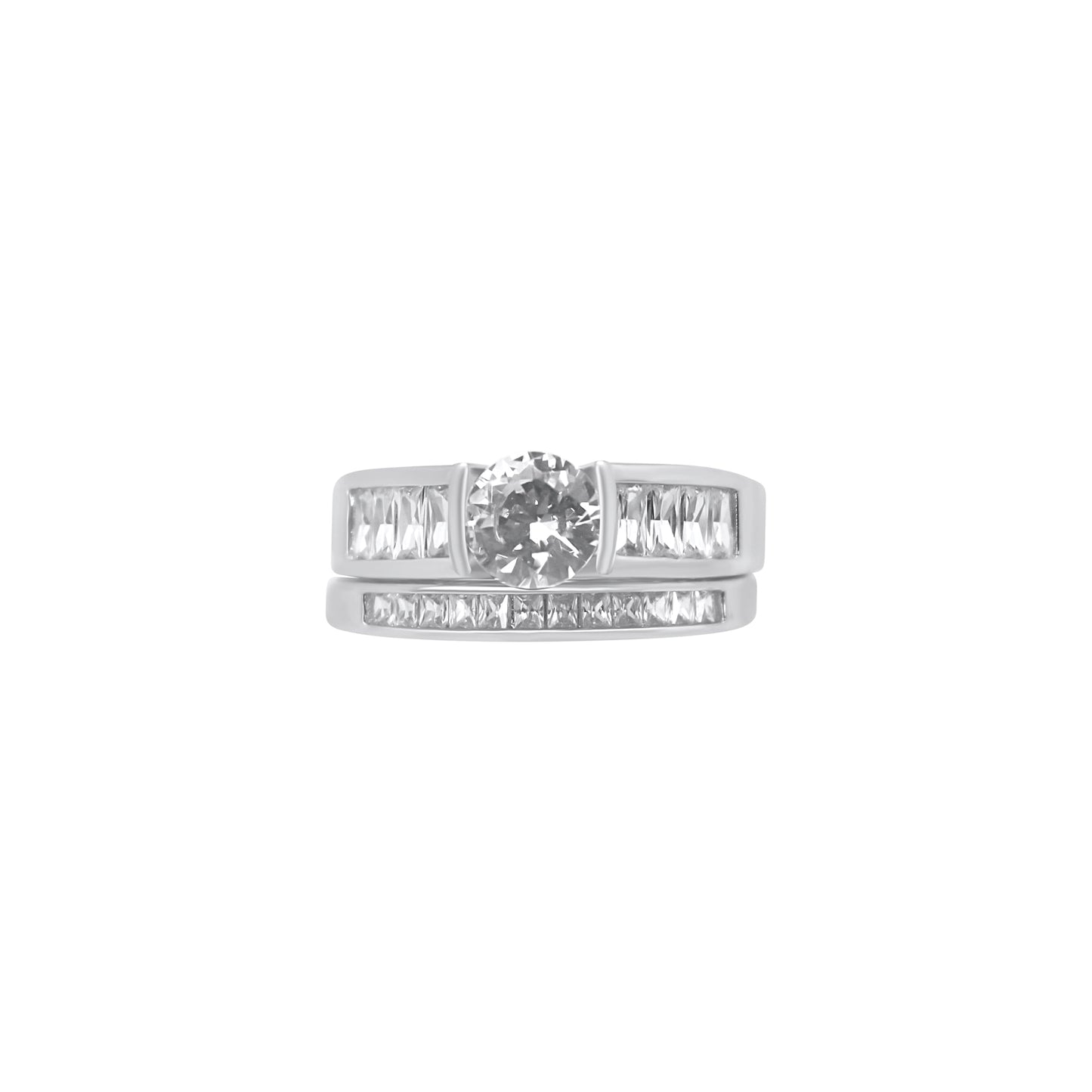 Sterling Silver Circle Cut Stackable Wedding/Engagement Ring Set - Allyanna GiftsRINGS