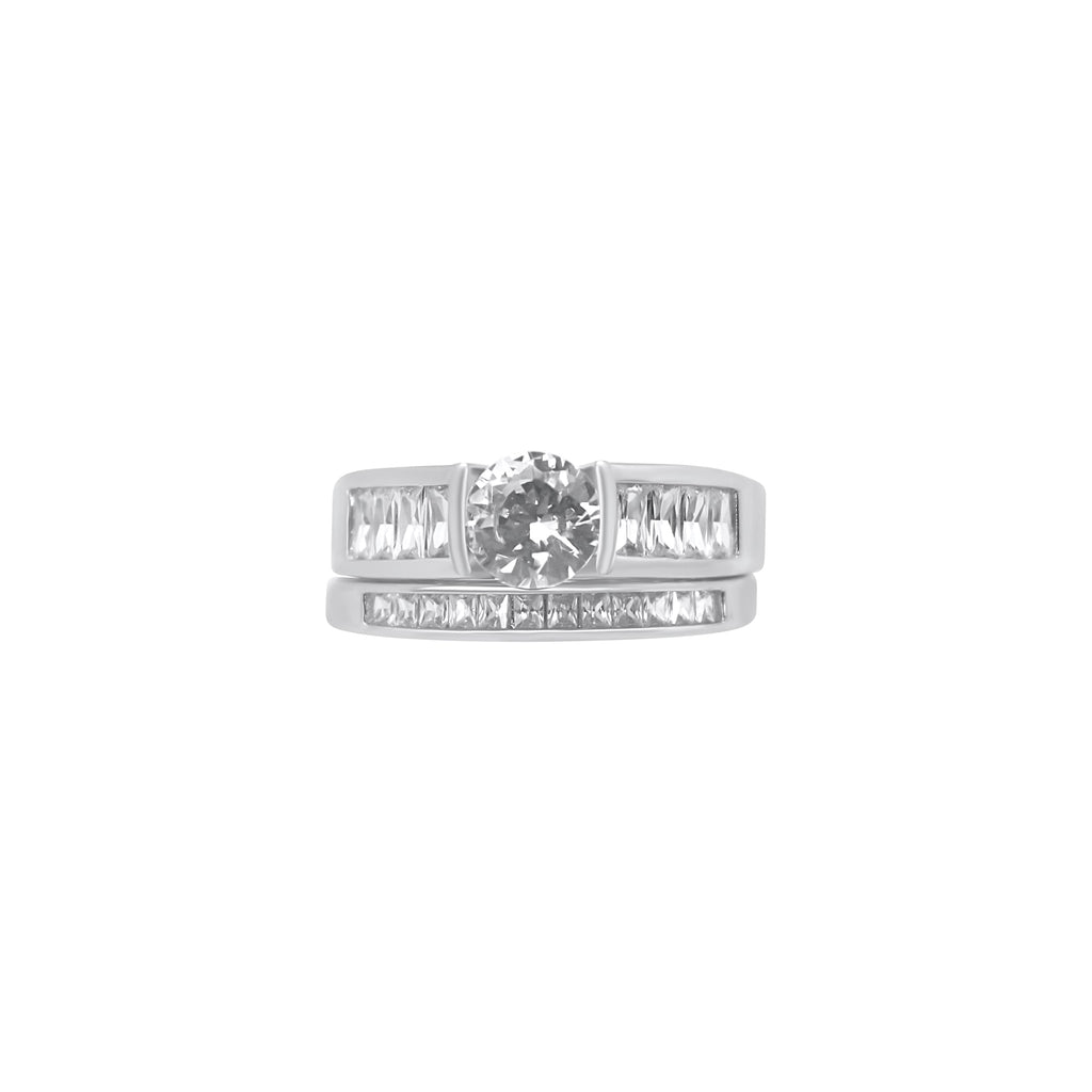 Sterling Silver Circle Cut Stackable Wedding/Engagement Ring Set - Allyanna GiftsRINGS