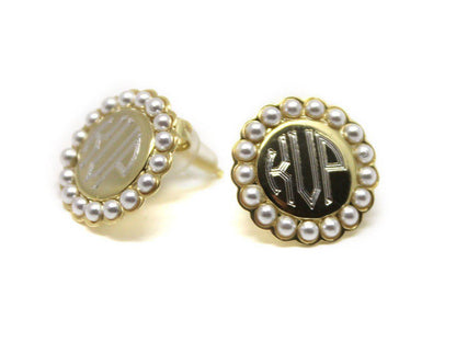 Sterling Silver Circle Engravable Pearl Edged Stud Earrings - Allyanna GiftsEARRINGS