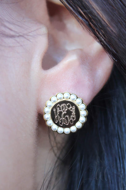 Sterling Silver Circle Pearl Earrings - Allyanna GiftsMONOGRAM + ENGRAVING