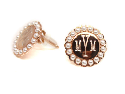 Sterling Silver Circle Pearl Earrings - Allyanna GiftsMONOGRAM + ENGRAVING