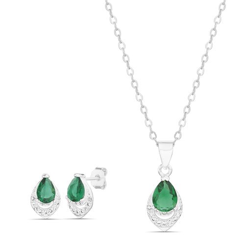 Sterling Silver Colored CZ Pear Shape Necklace/Earrings Set - Allyanna Gifts