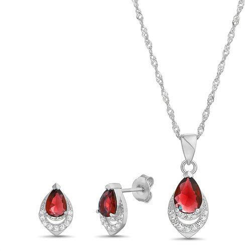 Sterling Silver Colored CZ Pear Shape Necklace/Earrings Set - Allyanna Gifts