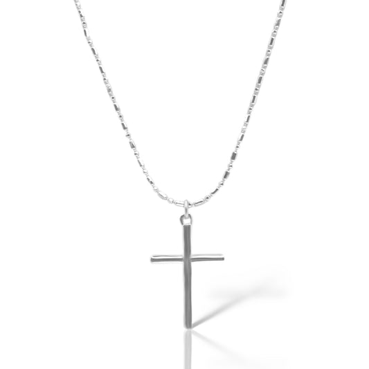 Sterling Silver Cross W/ Round Bead/Bar Chain Necklace - Allyanna GiftsNECKLACE