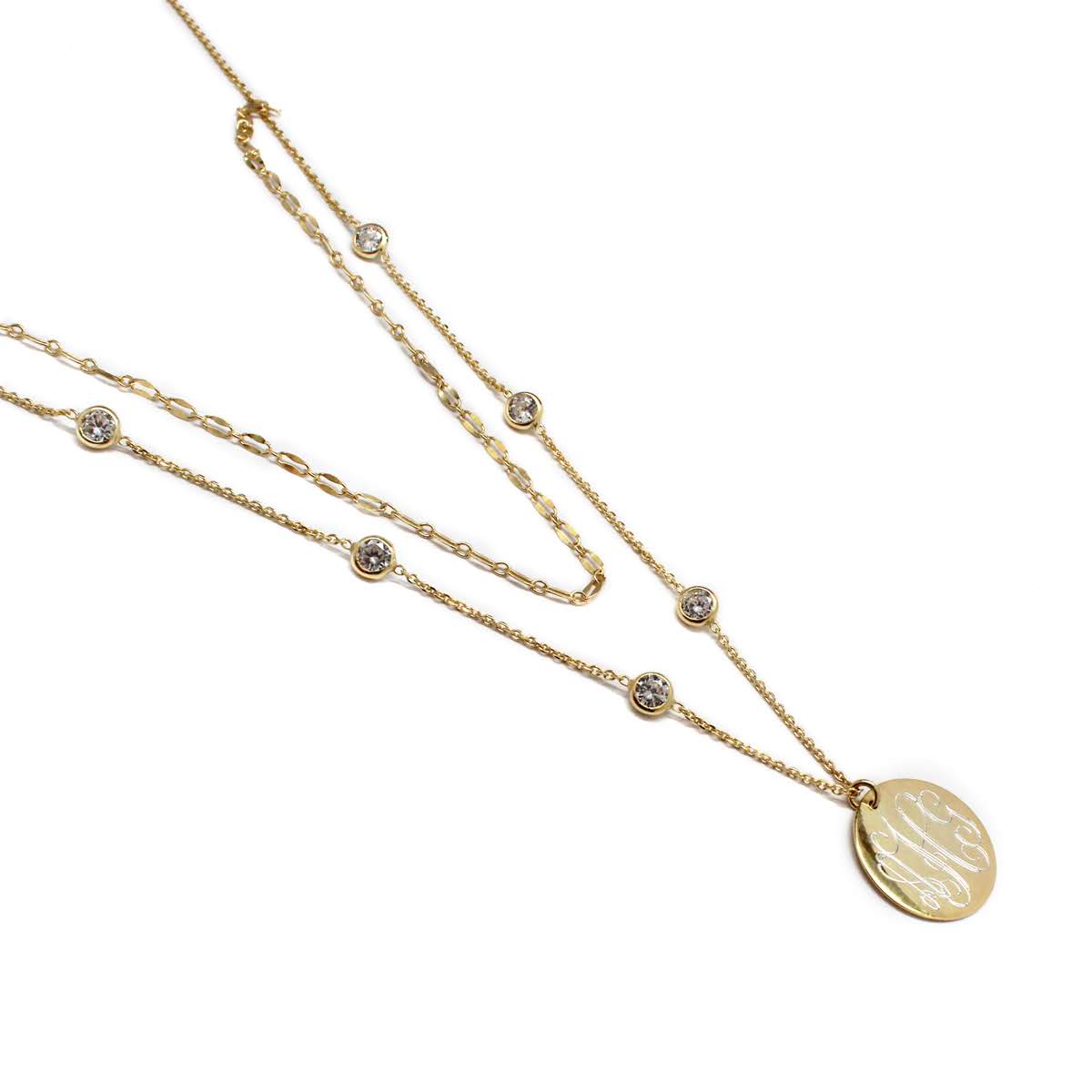 Sterling Silver Crystal Layered Necklace - Allyanna GiftsMONOGRAM + ENGRAVING