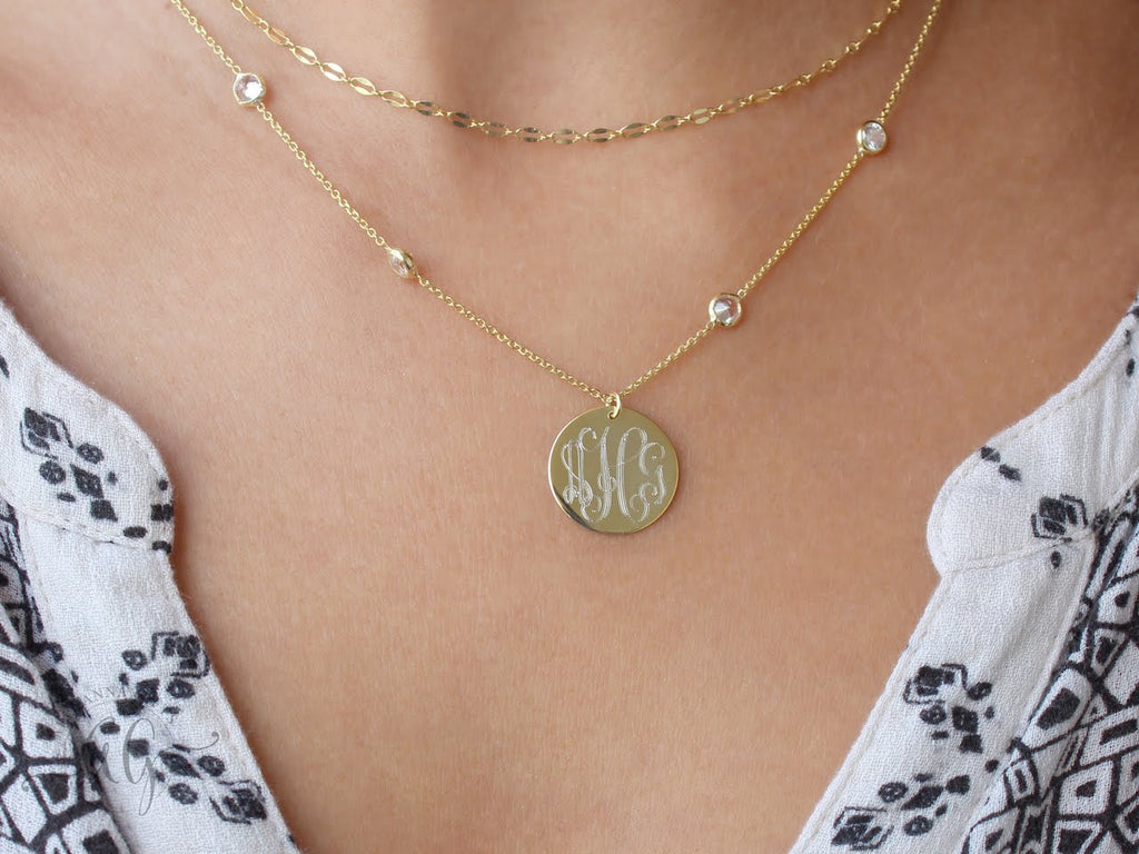 Sterling Silver Crystal Layered Necklace - Allyanna GiftsMONOGRAM + ENGRAVING