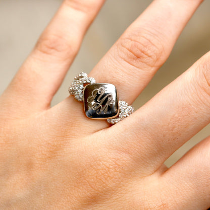 Sterling Silver Cuban Band Monogram Ring - Allyanna Giftseng