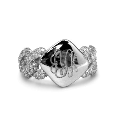 Sterling Silver Cuban Band Monogram Ring - Allyanna Giftseng