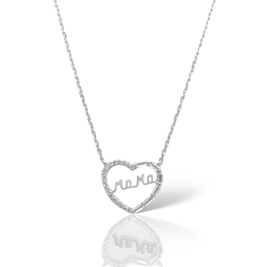 Sterling Silver CZ Baguette Heart "MAMA" Necklace - Allyanna GiftsNECKLACE