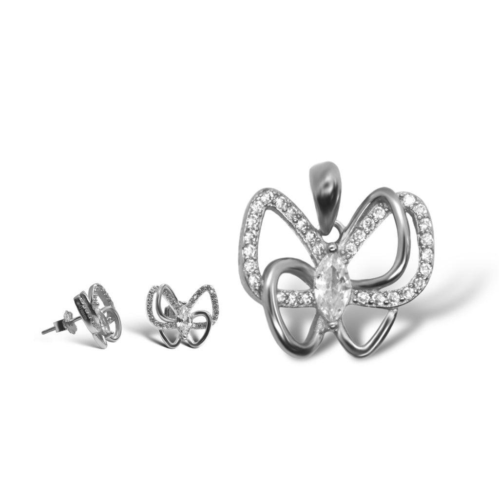 Sterling Silver CZ Butterfly Pendant/Earrings Set - Allyanna GiftsSETS