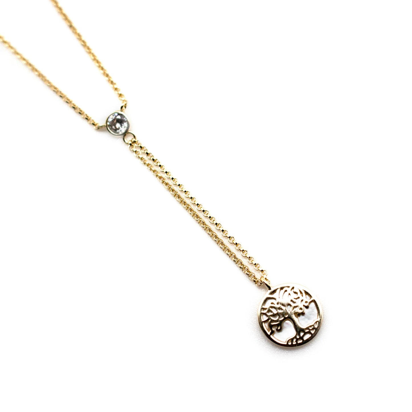 Sterling Silver CZ Dangle Gold Plated Tree of Life White Opal Enamel Background Necklace - Allyanna Gifts