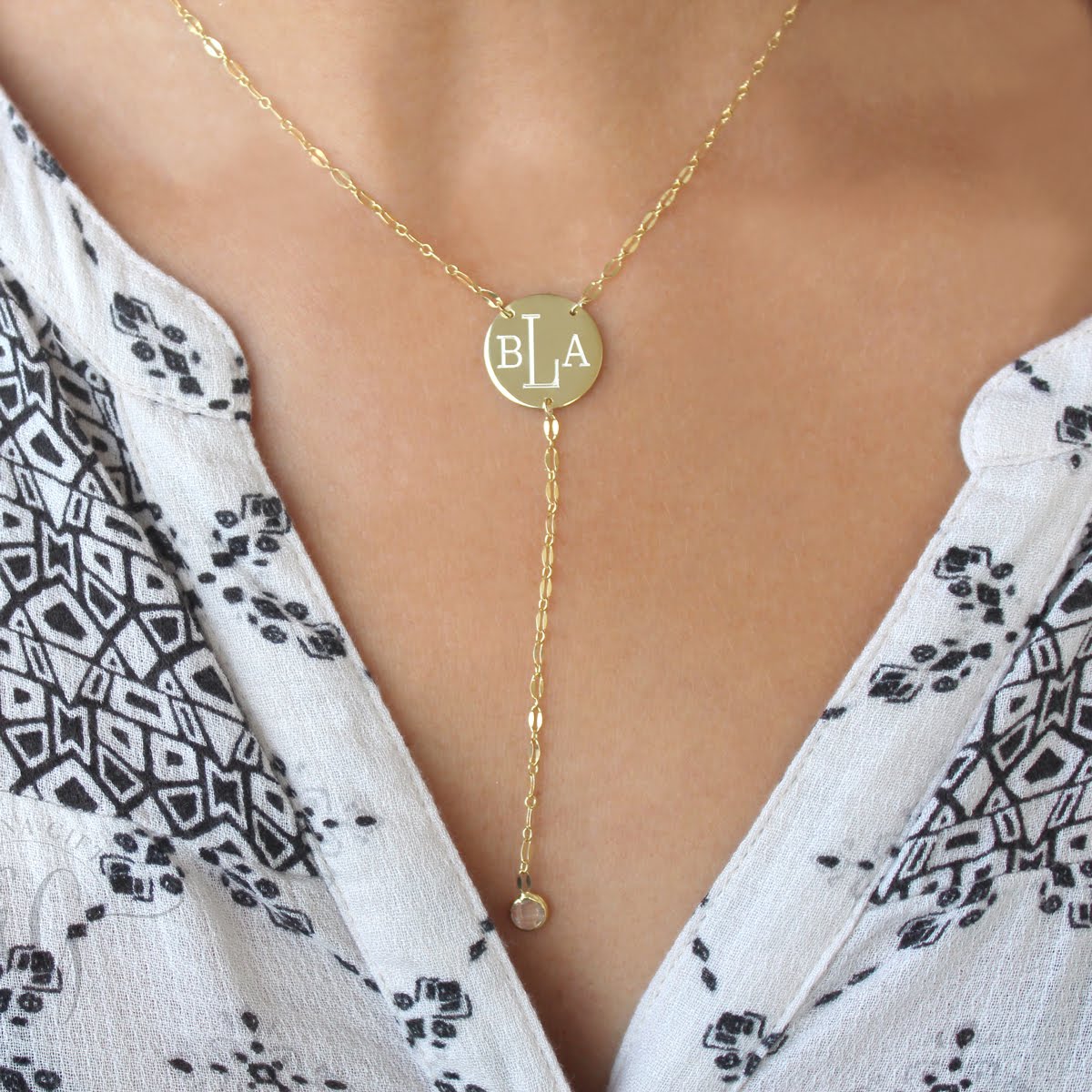 Sterling Silver CZ Dip Necklace - Allyanna GiftsMONOGRAM + ENGRAVING