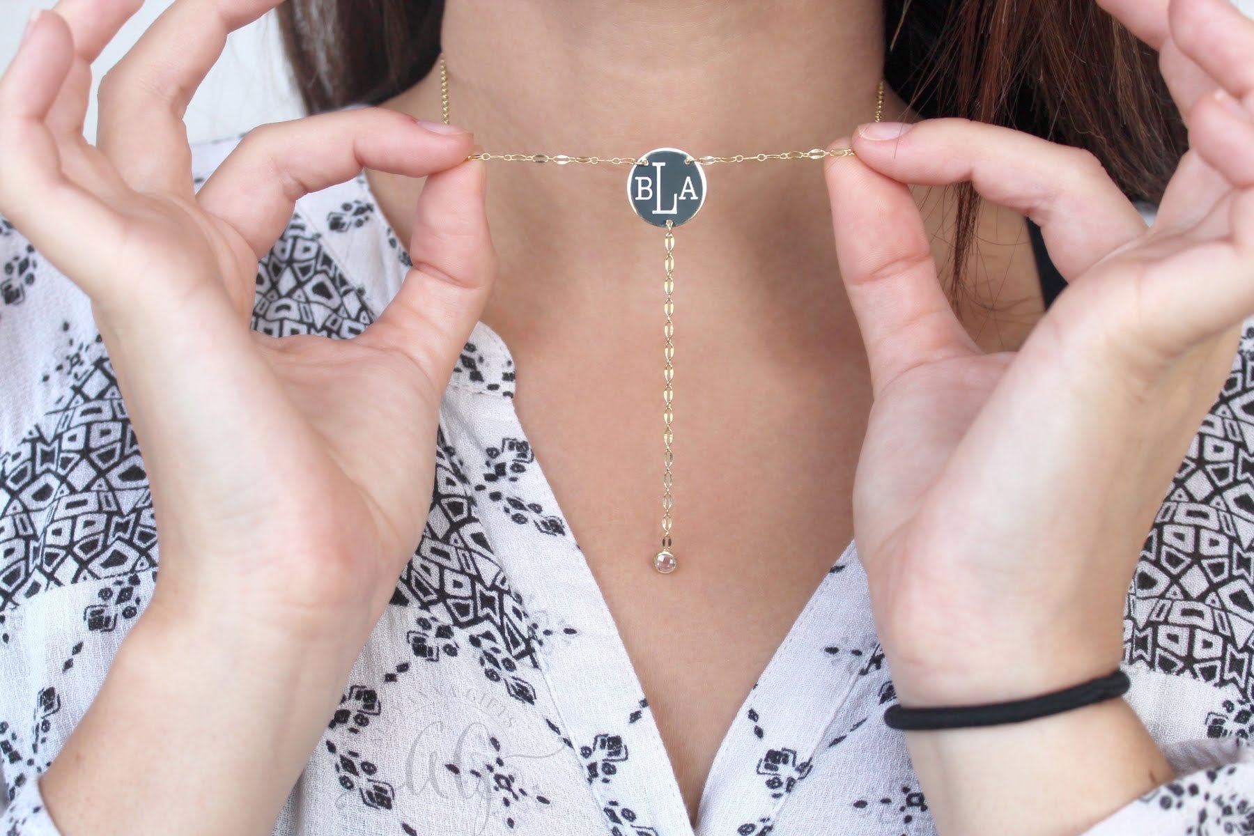 Sterling Silver CZ Dip Necklace - Allyanna GiftsMONOGRAM + ENGRAVING