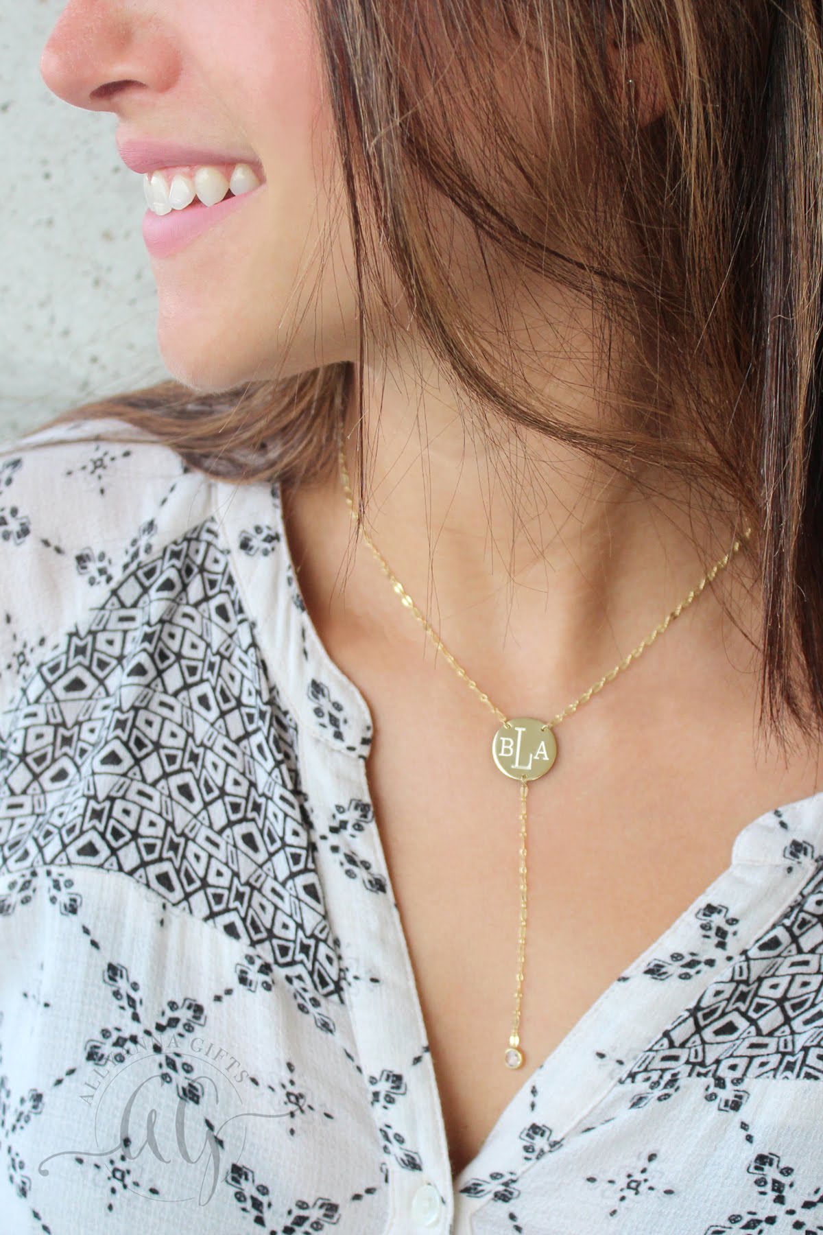 Sterling Silver CZ Dip Necklace - Allyanna GiftsMONOGRAM + ENGRAVING