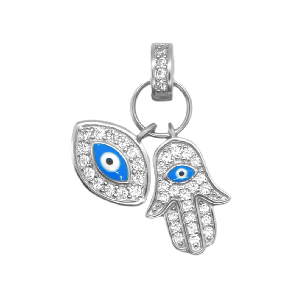 Sterling Silver CZ Evil Eye & Hamsa Hand Pendant - Allyanna GiftsPendant