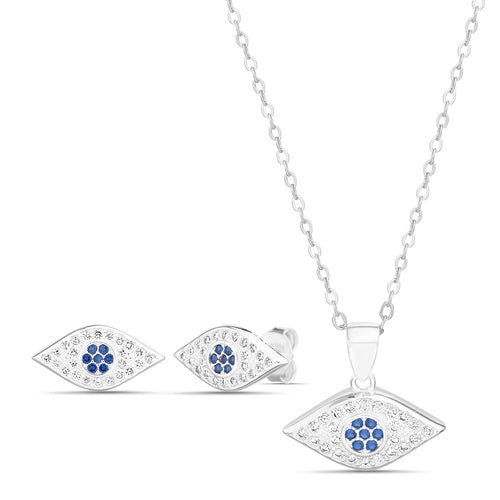 Sterling Silver CZ Evil Eye Necklace/Earrings Set - Allyanna Gifts