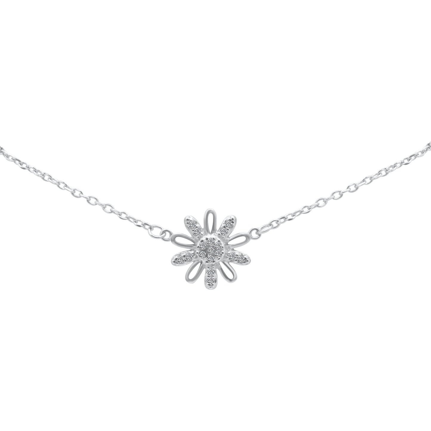 Sterling Silver CZ Flower Necklace (2 colors) - Allyanna Gifts