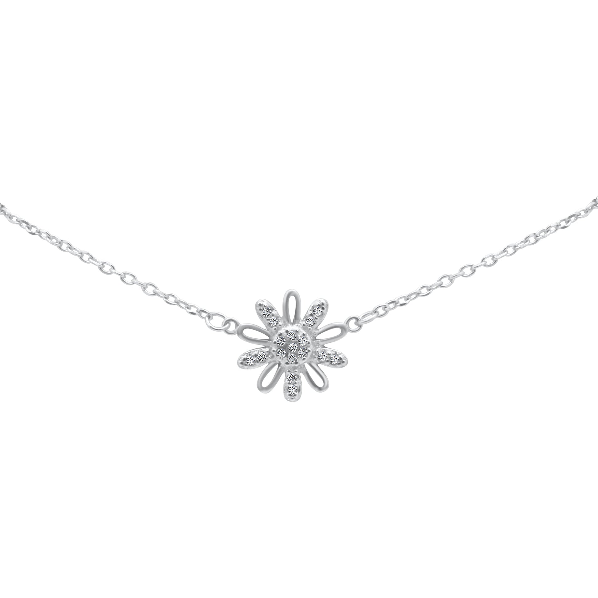 Sterling Silver CZ Flower Necklace (2 colors) - Allyanna Gifts