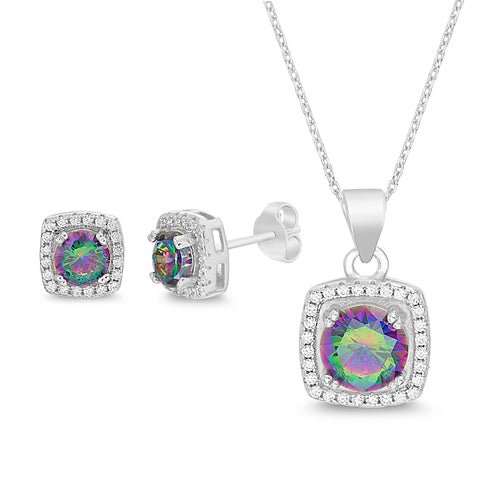 Sterling Silver CZ Halo Earring & Pendant Set - Allyanna Gifts