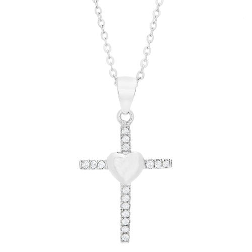 Sterling Silver CZ Heart Cross Necklace - Allyanna Gifts