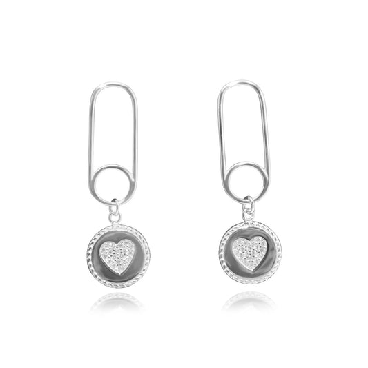 Sterling Silver CZ Heart Dangle Paperclip Chain Earrings - Allyanna GiftsEARRINGS
