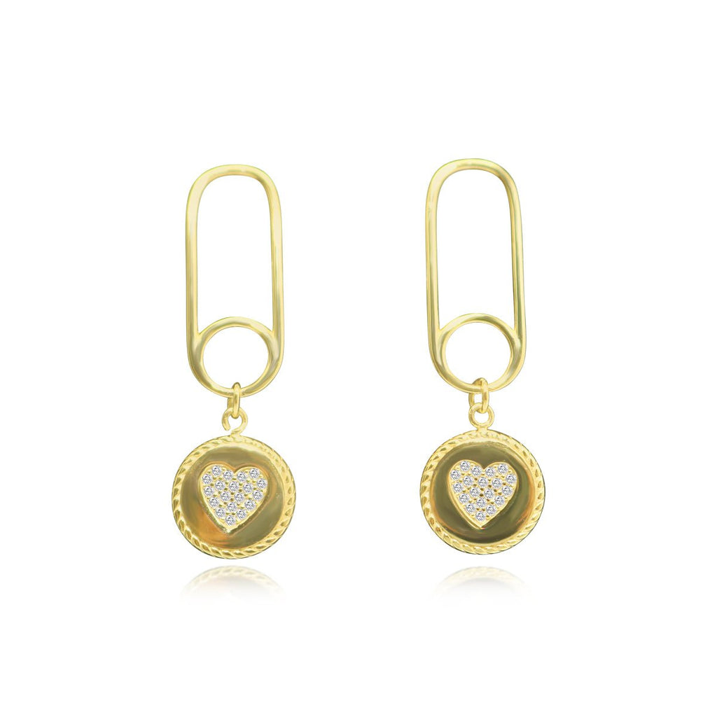Sterling Silver CZ Heart Dangle Paperclip Chain Earrings - Allyanna GiftsEARRINGS