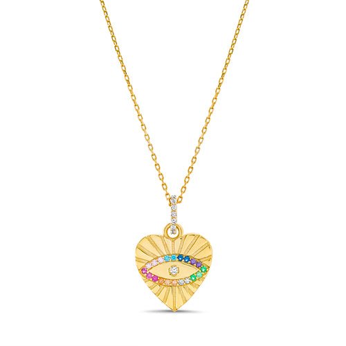 Sterling Silver CZ Heart Multi Color Evil Eye Necklace - Allyanna Gifts