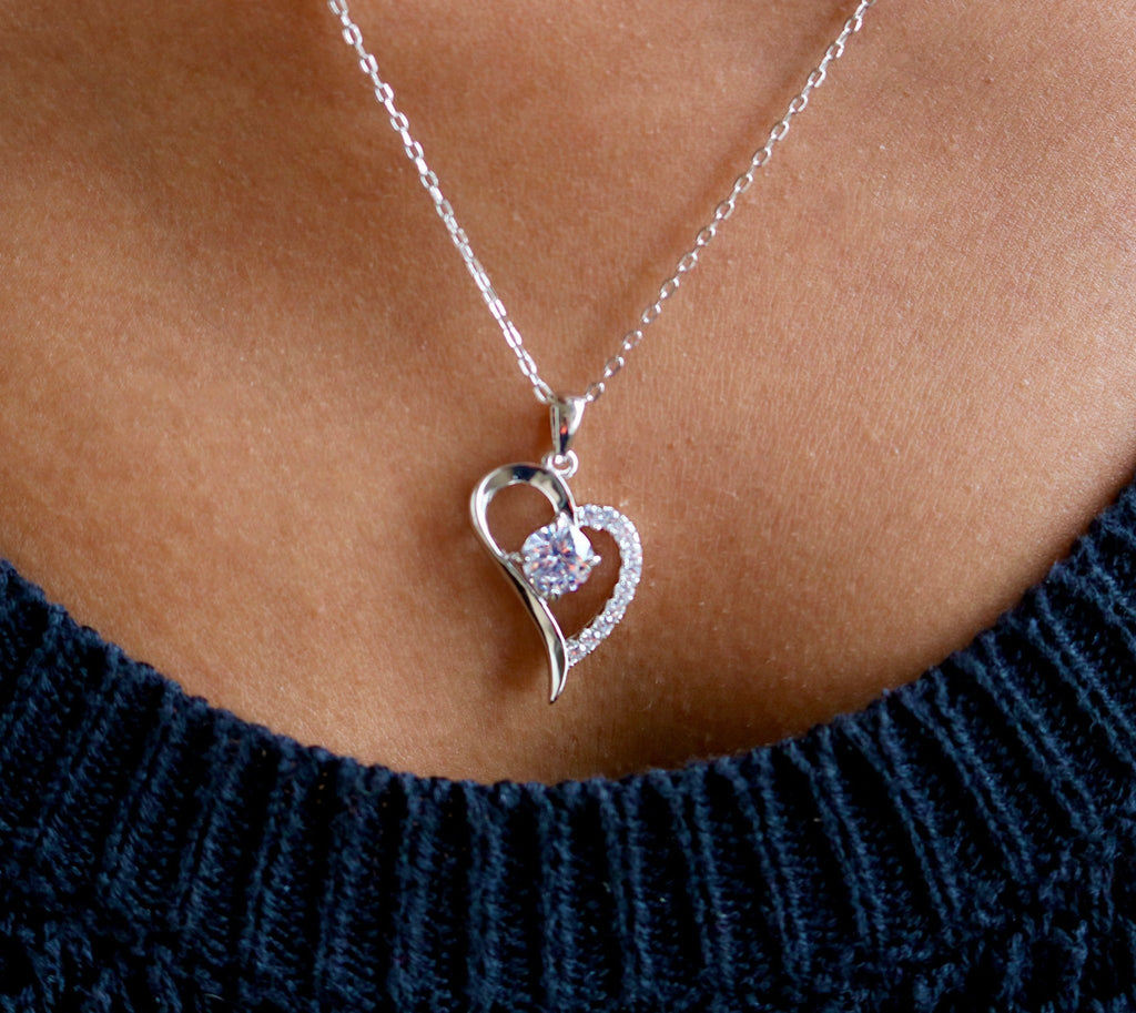 Sterling Silver CZ Heart Necklace - Allyanna Gifts