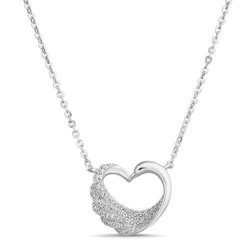 Sterling Silver CZ Heart Swan Necklace - Allyanna Gifts