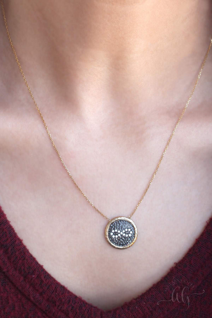 Sterling Silver CZ Infinity Hammered Disc Necklace - Allyanna GiftsJEWELRY