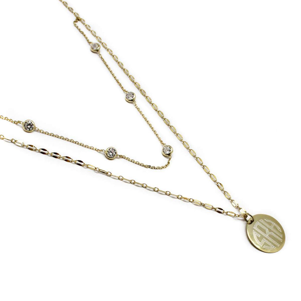 Sterling Silver CZ Layered Necklace - Allyanna GiftsMONOGRAM + ENGRAVING