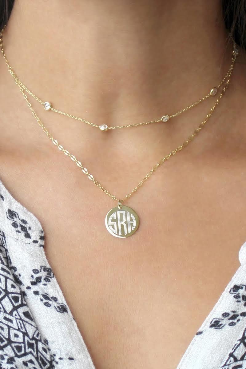 Sterling Silver CZ Layered Necklace - Allyanna GiftsMONOGRAM + ENGRAVING