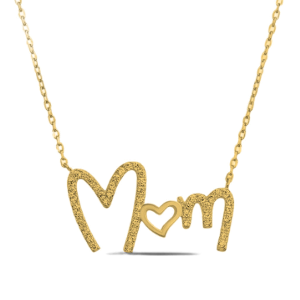 Sterling Silver CZ "MOM" Heart Necklace - Allyanna Gifts